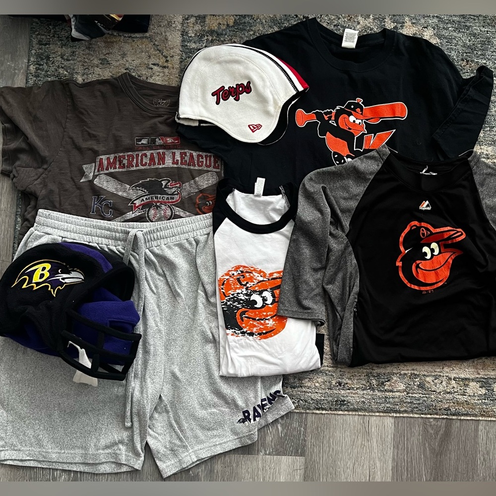 Bundle of Seven (7) Baltimore Orioles & Ravens Apparel Items University of MD